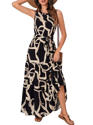 Image of Rooscier Women's Sleeveless Boho Maxi Dress | Halter Neck Print Tiered A Line Beach Dresses
