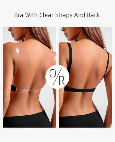 Image of YANDW Low Back Bra with Clear Straps and Back Deep V Plunge Push Up Low Cut Bras Underwire Add Two Cup