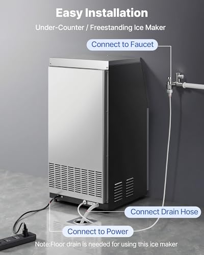 Image of VEVOR Commercial Ice Maker Machine, 100 lbs /24h with 16-30 lbs Storage Capacity, Built-in /Freestanding /Under Counter, Stainless Steel Ice Maker with LED Display & Self-Cleaning, Home Bar Restaurant