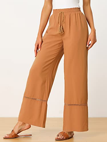 Allegra K Women's 2025 Summer Casual Pants Loose High Waist Drawstring Wide Leg Palazzo Trousers with Pockets2