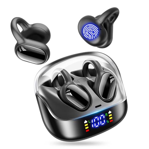 イヤホン bluetooth ワイヤレスイヤホン 【2025新開発 骨伝導の進化 イイヤーカフイヤフォン】 Bluetooth5.4+ EDR 耳挟み型 耳を塞がない LEDディスプレイ残量表示 65時間連続再生 Hi-Fi AAC/SBCに対応 通話ノイズキャンセリング ブルートゥースイヤフォン 自動ペアリング ハンズフリー通話 Type-C急速充電 IPX7防水 通勤/通学