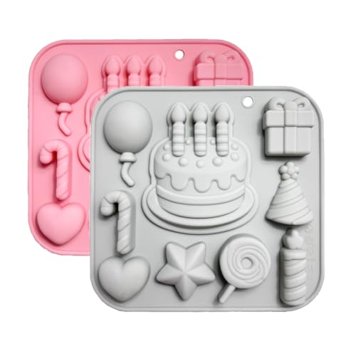 Chocolate Silicone Molds, 9 Cavity Birthday Party Theme Mold, 2PC Cake Decoration Fondant Mold for Baby Showers, BirthdayParty, Candy, Cookies