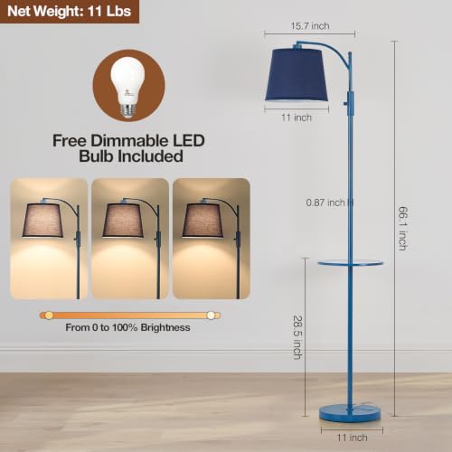 Image of AIDENOEY Fully Dimmable Floor Lamp for Living Room,Standing Lamp Rotary Switch with Table&Linen Beige Shade,Blue Tall Lamps for Bedroom with Adjust Head,9W LED Bulb Included