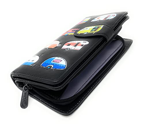 Shag Wear Happy Camper Van Large Wallet for Women and Teen Girls Vegan Faux Leather Stylish Campervan Design Spacious and Trendy RV Wallet 7" Black3