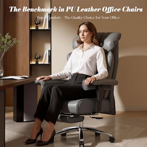 Image of Efomao Big and Tall Executive Office Chair 400lbs, Heavy Duty Computer Chair with 24 inch Extra Wide 6.1 inch Spring Cushion, 3 inch Height Adjustable Armrests, Desk Chair with Footrest, Grey