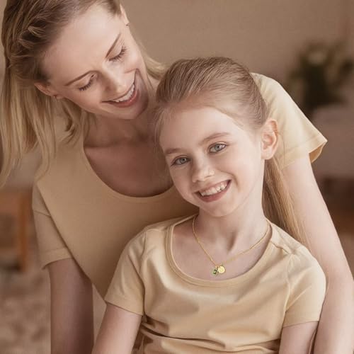 M MOOHAM Birthstone Initial Necklace for Women - Personalized Birthday Gift for Women Her Mom Grandma Wife Sister Birthstone Initial Pendant Necklaces Gold Plated Disc Letter A-Z Necklace4