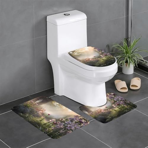 WBQLSL Shower Puff 3-Piece Flannel Floor mat Set Bathroom Non-Slip mat for Bathroom Bedroom