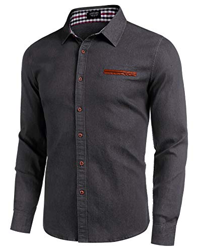 Coofandy Jeanshemd voor heren, denim shirt met lange mouwen, in cowboy-stijl, hemd voor heren, met Kent-kraag, geschikt voor de vrije tijd en zakelijk casual - Image 3