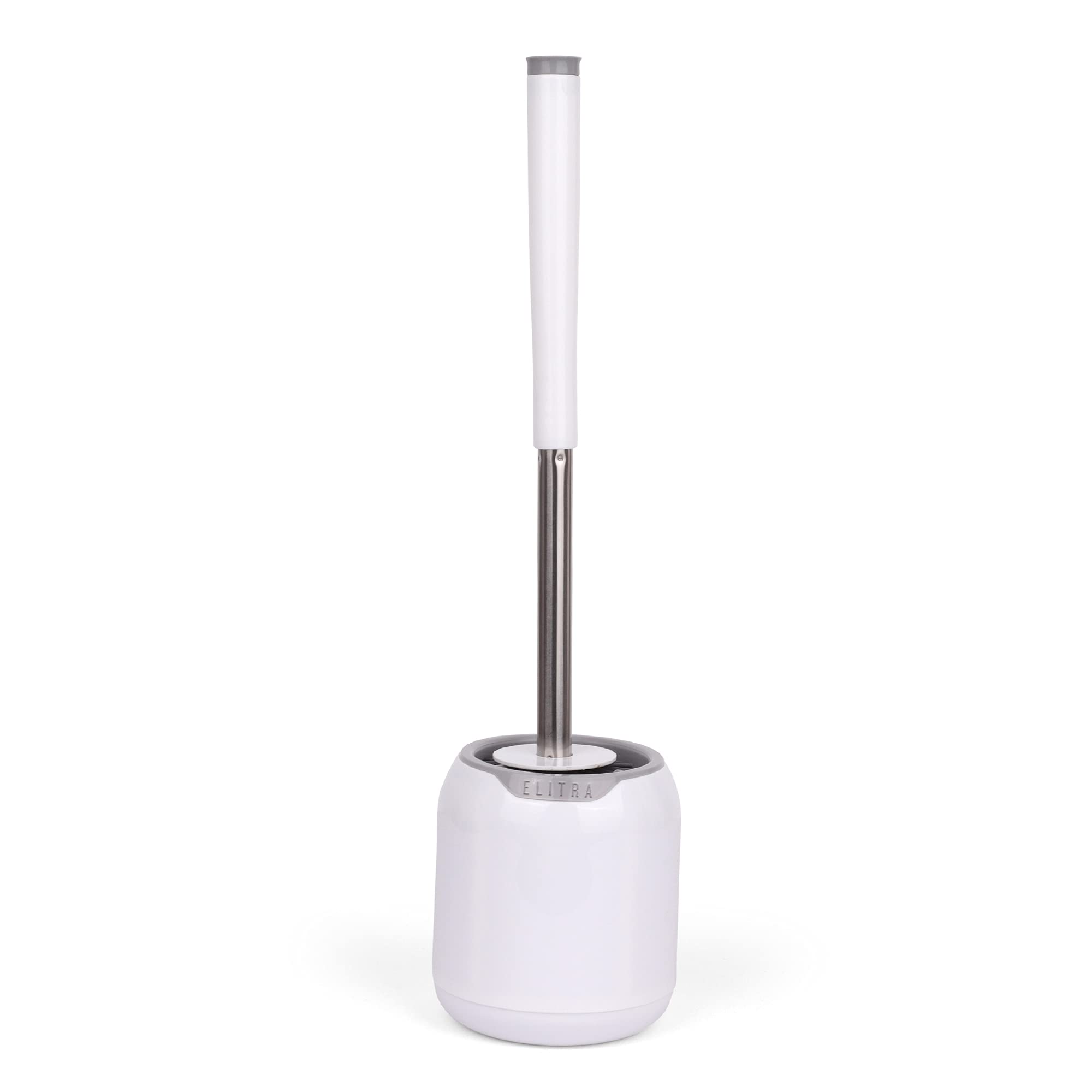Silicone Bristles Toilet Brush and Holder Set with Tweezers - White - by ELITRA HOME