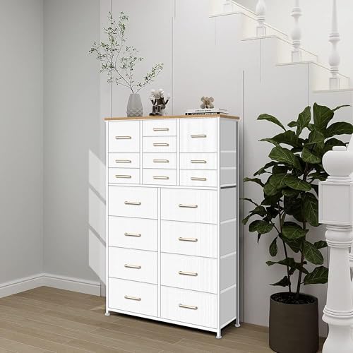 Tall White Fabric Dresser with 18 Drawers for Storage Cabinets