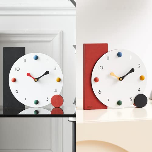 Decorative Desk Clock - Chic Real Wood Table Clock, Bettery Operated, Non-Tick Shelf Desk Table Mantel Clock For Home, Office, Living Room, Bed Room (Black) #TOP4