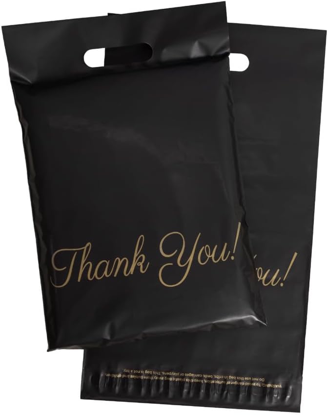 Black Poly Mailers with Handle 10x13, 100 Pack Thank You Bags, Packaging Bags, Small Business Supplies Mailers, Shipping Supplies, Shipping Bags, Mailing Envelopes, Donyson