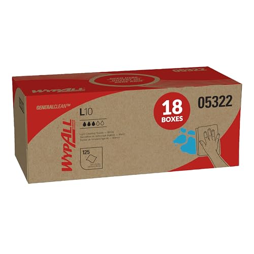 Image of WypAll GeneralClean L10 Cloths Light Cleaning Wipes (05322), Pop-Up Box, Bulk Paper Wipers, White (18 Packs of 125 Sheets, 2,250 Sheet Total)