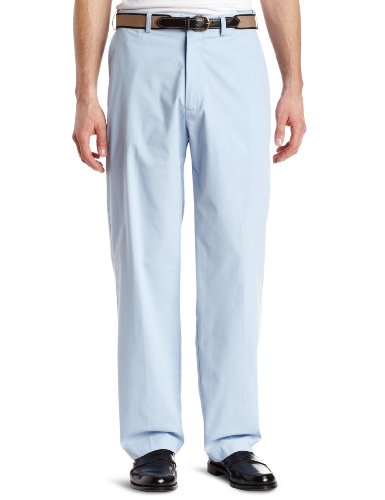 Haggar Mens Comfort Belted Poplin Plain Front Pant, Sky, 33/30