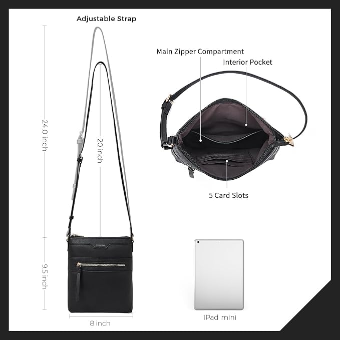 CHOLISS [BLACK*2] Medium and Small Crossbody Bags for Women, Small Purses for Women Vegan Leather Travel Over Shoulder Bag2