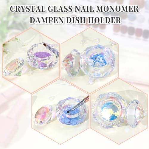 BOMOQING Nail Dappen Dish with Diamond Lid, Acrylic Liquid Powder Dappen Monomer Cup, Clear Glass Crystal Acetone Bowl, Acrylic Nail Brush Cleaner Holder, Nail Tech Must Haves(Colorful) - Thumbnail 3