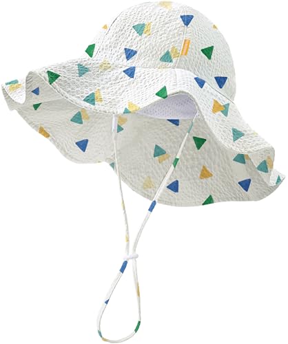 Image of HONGTEYA Baby Sun Hat Toddler Girl Beach Hat Sun Protection Adjustable Outdoor Summer Wide Brim Bucket Hat for Infant Kids