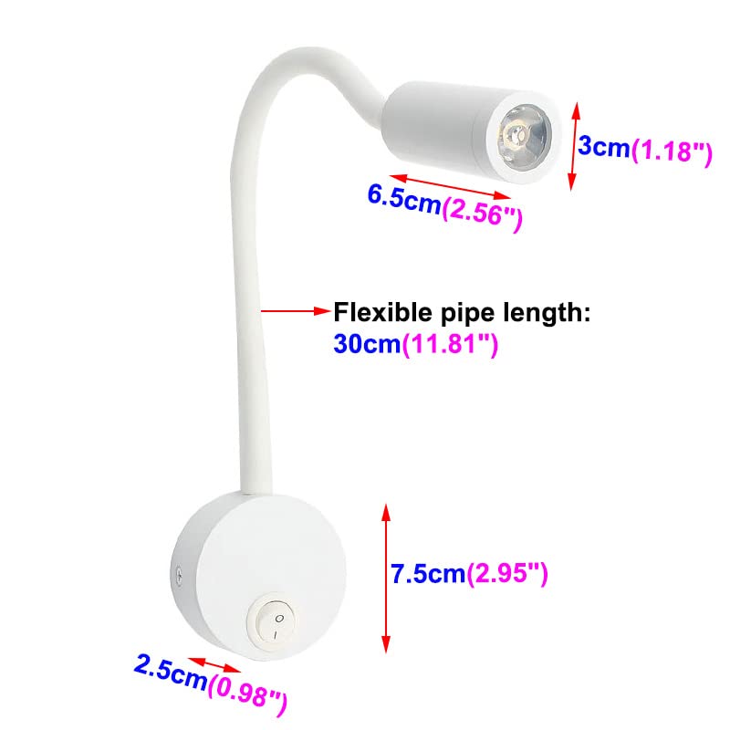 BRILLRAYDO 3W LED Button Light Flexible Pipe Picture Spot Lamp Fixture Warm White