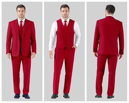 Image of Cooper & Nelson Men's Suit Slim Fit, 3 Piece Suits for Men, One Button Solid Jacket Vest Pants with Tie, Tuxedo Set
