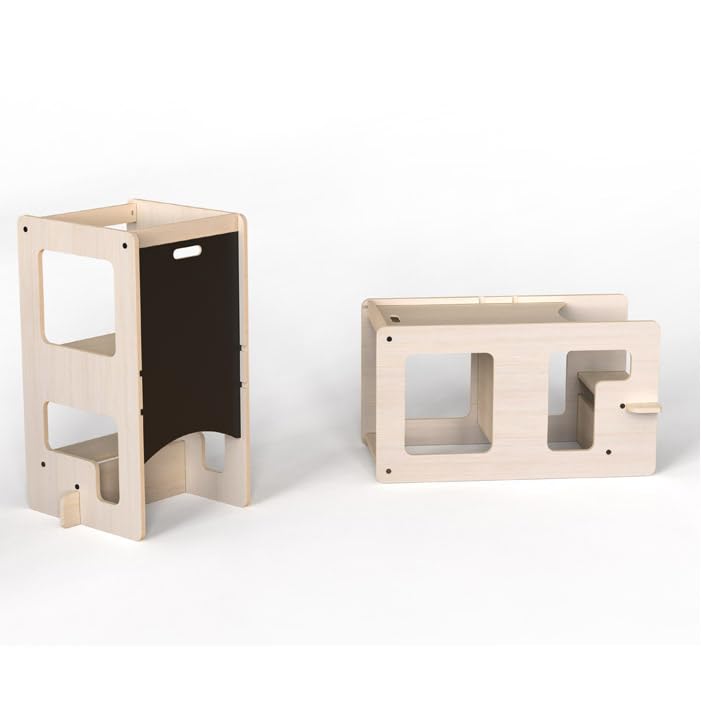 Mamatoyz Montessori Tower, Torre Trasformabile in Tavolo con Lavagna per Bambini, Inclusi 1 Torre e 1 Lavagna - Grigio, Unisex, 40 cm