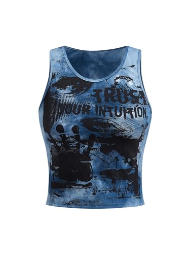 SOLY HUX Women's Graphic Tank Tops Y2k Gothic Scoop Neck