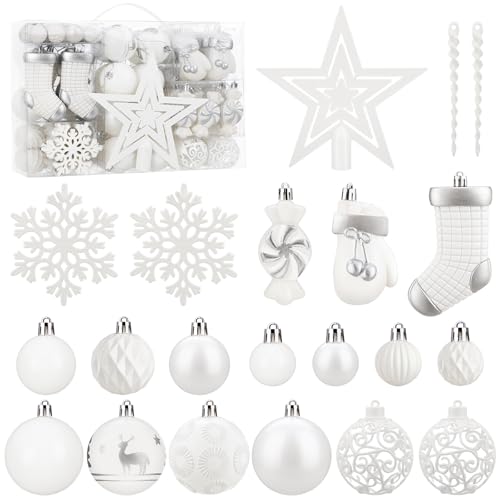SOLEDI 128 Piezas Bolas de Navidad Azules y Blancas - Variedad de Adornos, Decoración Irrompible -Decorar Árbol 180cm-240cm