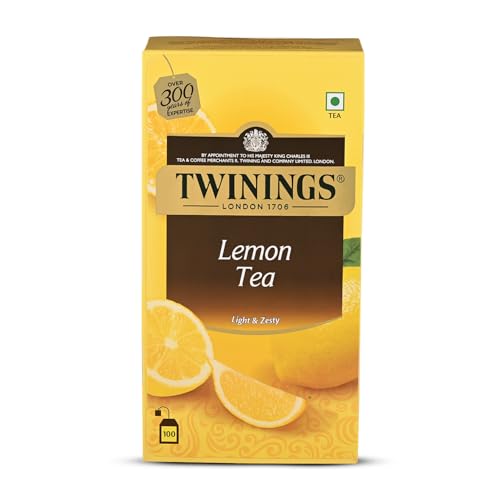 Image of Twinings Lemon Tea, 100 Tea Bags, Premium Black Tea With Lemon, Light Strength, Light & Zesty Flavour, Caffeine-Free, Made With Finest Ingredients, Enjoy a Hot Cup of Tea