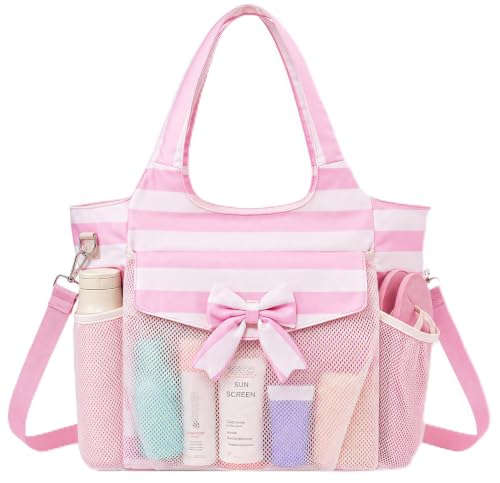 Image of LEDAOU Large Beach Bag Women Waterproof Sandproof Zipper Beach Tote Pool Bag for Swim Gym Grocery Travel with Wet Pocket