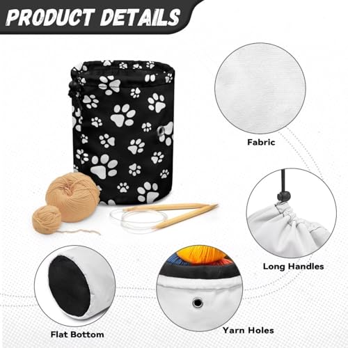 Image of Sellikakes Dog Paw Black Small Crochet Bag Organizer Yarn Storage Knitting Bags, Portable Mini Yarn Holder for Crocheting Project Knitting Accessories