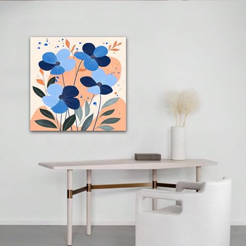 Impression toile fleur bleue de qualité supérieure tableau avec cadre 40x40cm - 3