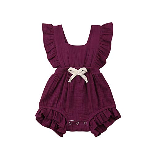 Image of Newborn Baby Boys Girls Bowtie Short Sleeve Romper Bodysuit Playsuit Outfits (0-6 Months, Red Wine)