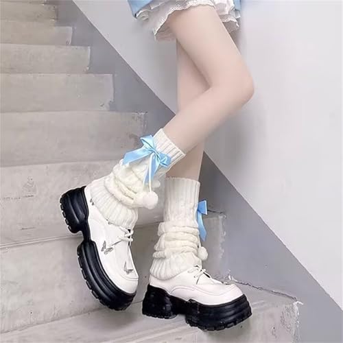 Image of Lolita Knit Leg Warmers Ribbon Bow Knot Japanese Cable Knit Footless Boot Socks Kawaii Leg Sleeves