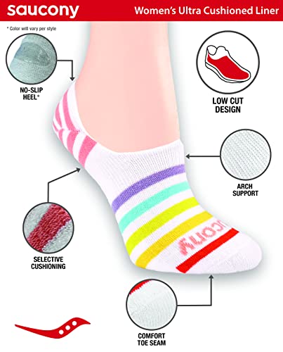 Image of Saucony Women's No Show Cushioned Invisible Liner Socks (8, 16 Pairs)
