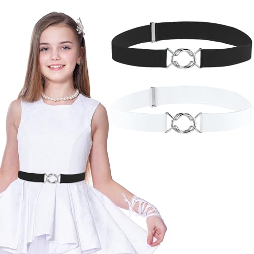 2 Pcs Elastic Belts for Girl, Women Stretch Waist Belt Quick Release Buckle Belt Simple Waistband for Dress Pants