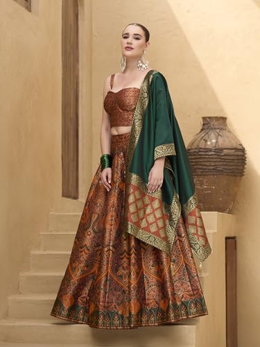 Image of PURVAJA Women's Kanjiwaram Semi-Stitched Lehenga choli
