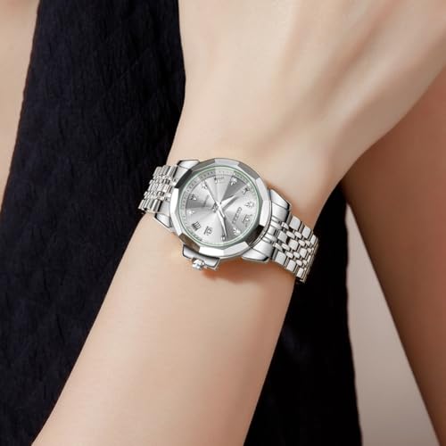 Image of OLEVS Womens Watch Fashion Diamond Analog Gifts Watches for Ladies Quartz Stainless Steel Casual Roman Waterproof Luminous Calendar Wristwatch