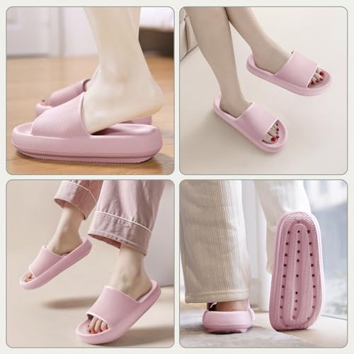 BAXIWUY Badelatschen Damen Badeschuhe Herren Schlappen Badeschlappe Cozislides Original Slippers Rutschfest Hausschuhe Sommer Pantoletten Wolkenschuhe Flip Flops Indoor/Outdoor，Rosa，40-41 EU 2
