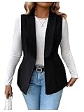 MakeMeChic Women's Plus Size Shawl Collar Blazer Sleeveless Open Front Vest Suit Jacket Coat Black 3XL
