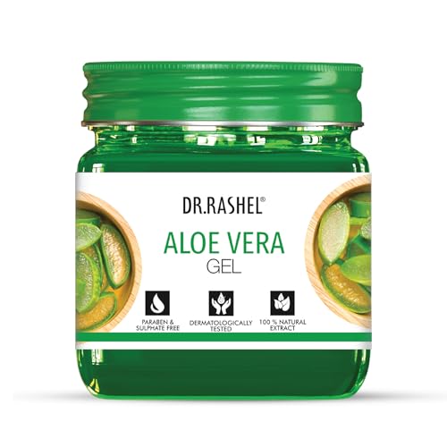 Image of DR.RASHEL Aloe Vera Gel with natural Aloevera Extract for Men & Women for Moisturize and Sooth Glowing Skin with No Parabens, SLS, Silicones & Colour (380ml)