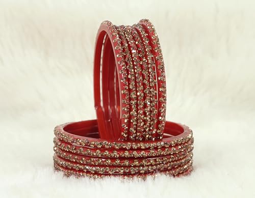 Stylish Glass Bangle Set Maroon Stone