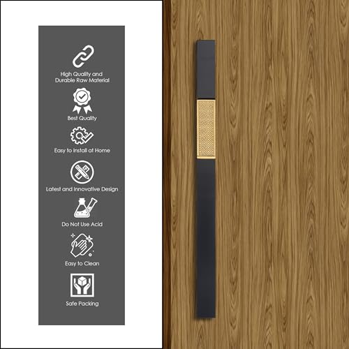 Image of Imperio 18 Inch Main Door Handle | Black and PVD Gold Finish | Stainless Steel Heavy Duty Entrance Handle for Home & Office Doors