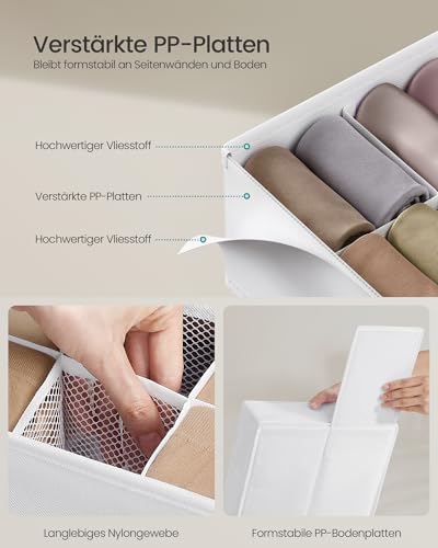 SONGMICS Unterwäsche-Organizer 4er Set, 80 Fächer (2x16+2x24), Schubladen-Organizer faltbar, Ordnungssystem Kleiderschrank, Aufbewahrungsboxen, Socken, Unterwäsche, Krawatten, cremeweiß RUS011W01
