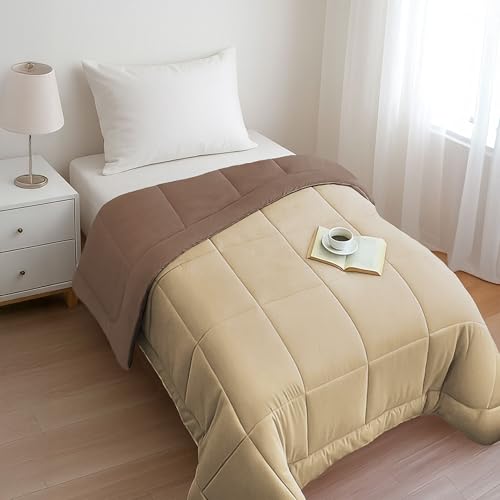Image of HOME ELEGANCE Comfort Living Microfiber Reversible AC Comforter, 120 GSM, Soft & Cozy, Lightweight Quilt, All Season use, Machine Washable, Single - 60x90 inches - French Roast
