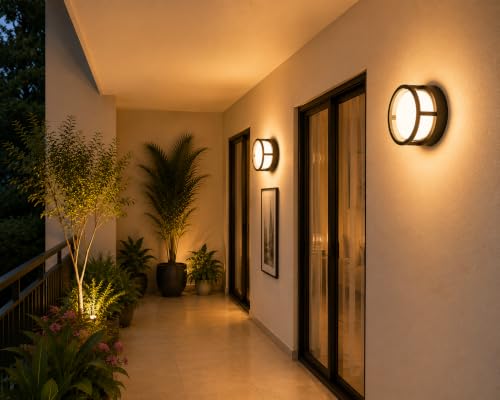 Image of fizzytech Round LED Wall Light, Modern Black Decorative Wall Lamp with Warm White Lighting for Living Room, Bedroom, Hallway & Home Decor, Pack of 2