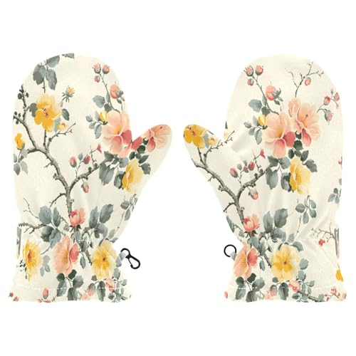 Kid's Winter Gloves Children Warm Gloves Tile Flower Yellow Orange Bud for Boys Girl Age 2-4 Years