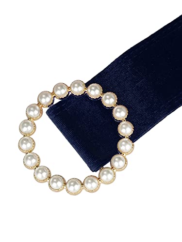 Women Plus Size Faux Pearl Buckle Waist Belt, Vintage Velvet Wide Cinch Belts Waistband for Dress2