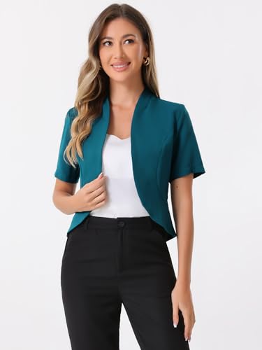 Image of Allegra K Short Sleeve Blazers for Women's Business Casual Open Front Work Cropped Shrug Jacket
