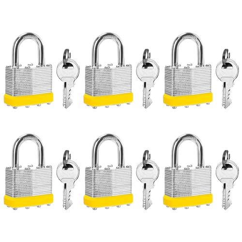 HZSY Keyed Alike Laminated Steel Padlocks, (40mm) Wide?6 Pack Normal Shackle Padlock?for Gym Locker & StorageUnit or More