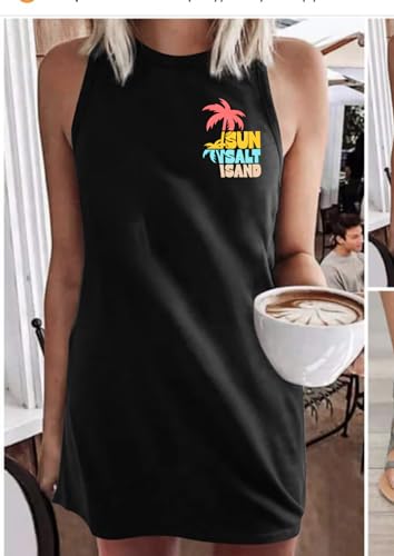 Image of MYHALF Summer Tank Dress for Women Sleeveless Beach Vacation Sundress Short Coconut Tree Sun Dress Casual Coverup