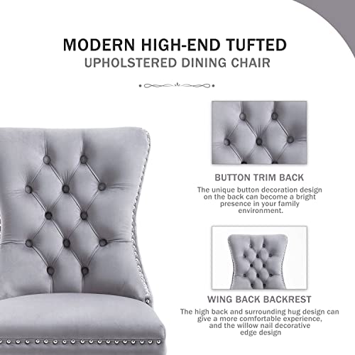 Kiztir Velvet Dining Chairs Set Of 4, Upholstered Dining Chairs With Nailhead Trim And Button Back, Luxury Tufted Dining Chair For Living Room, Bedroom, Kitchen (Light Gray) #TOP1